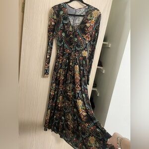 Black Paisley Long Sleeve Dress